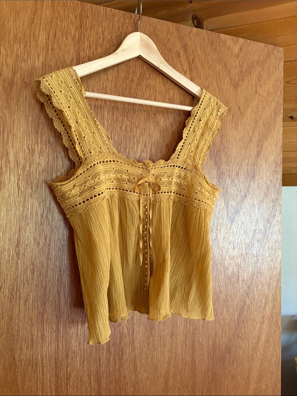 DÔEN Vera Lace Trim Cotton Gauze Top in Marigold Mustard Yellow | Size S